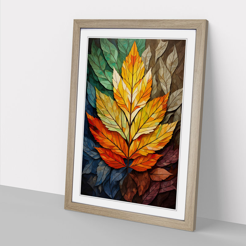 Leaf Geometric No.2 - Single Picture Frame Print on Wood, 46cm H x 34cm W x 2cm D, Oak