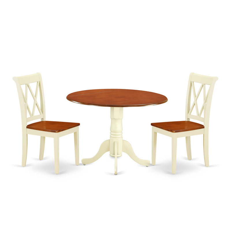 Ensemble de coin repas 3 pièces pour petits espaces comprenant une table ronde avec Dropleaf et 2 chaises, babeurre et cerise