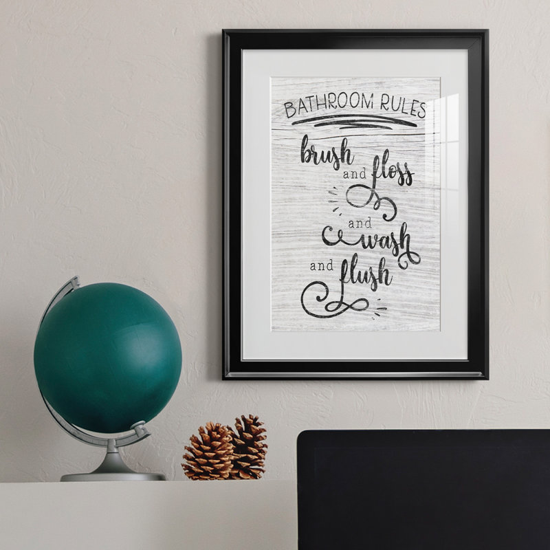 " Bathroom Rules ", Black, 18.5" H x 24.5" W x 1.5" D