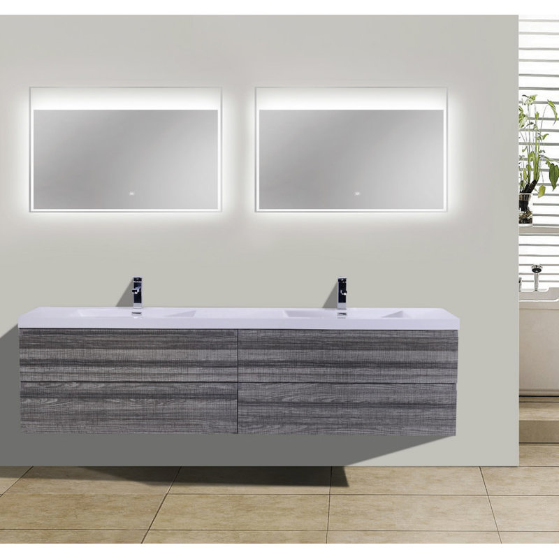 Drason Double Bathroom Vanity with Acrylic Top, High Gloss Ash Gray