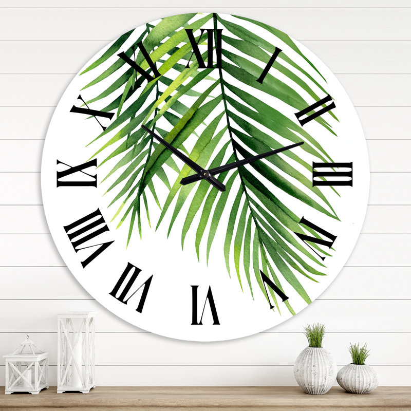 Detail Tropical Palm Branches - Tropical Wall Clock, 29" H x 29" W x 1" D