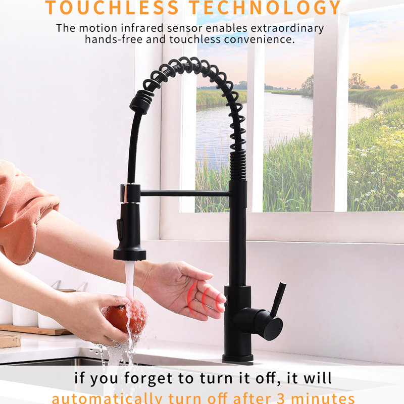 Black Touchless Kitchen Fixture - Automatic Smart Faucet, Hands , Ceramic Filler, Brass, Faucet Smart, Black, Stylish Design