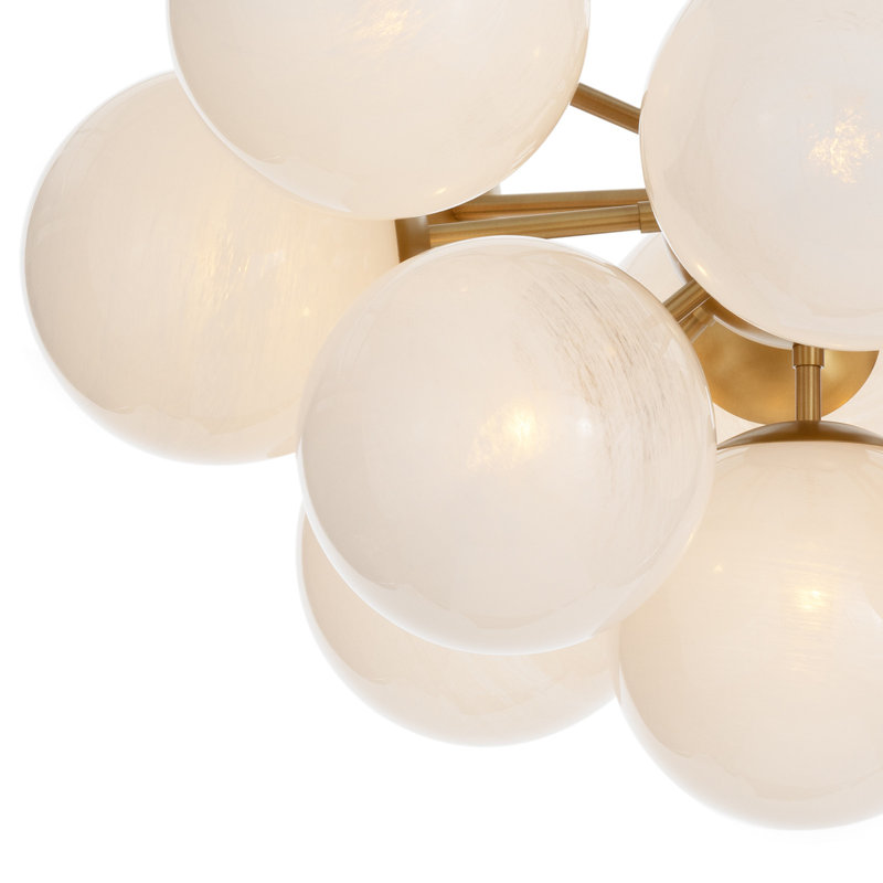 Natural Brass Globe Chandelier with Swirl Glass Spheres