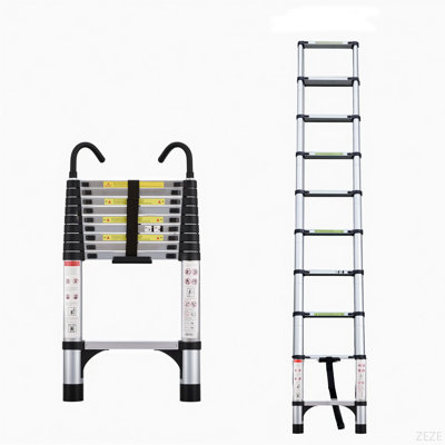 Échelle télescopique, échelle télescopique à boutons en aluminium de 9,5 pieds avec 2 stabilisateurs triangulaires et crochets, échelle polyvalente, capacité de charge maximale de 330 livres, convient aux environnements industriels
