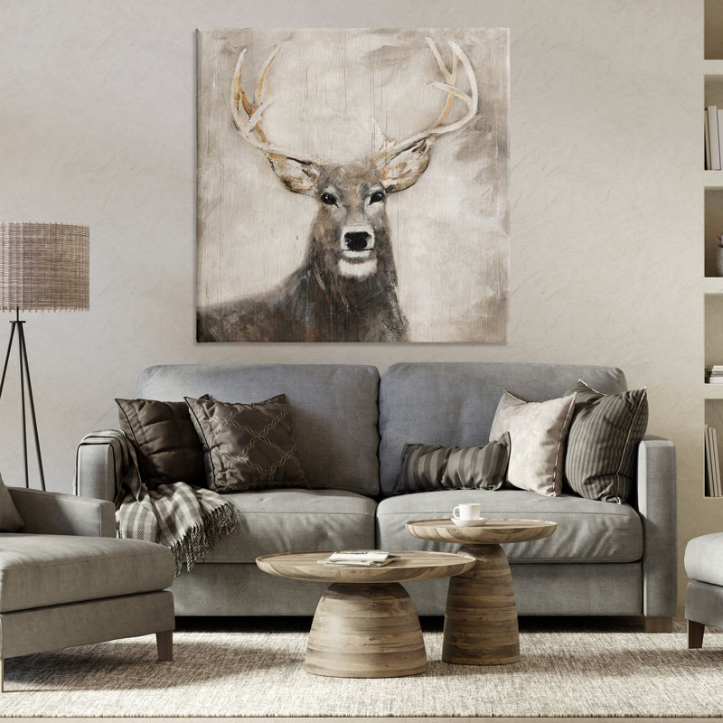 «Gazing Deer in Neutrals Canvas», conception de Sally Swatland, H 36 po x l 36 po