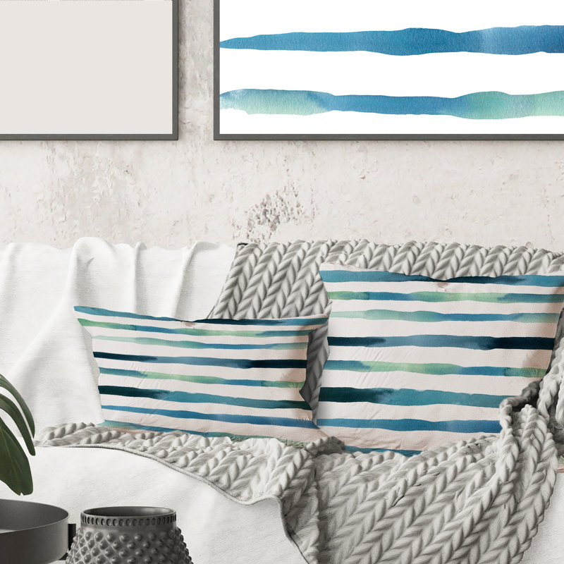 Aquatique bleu foncé verticales - coussin moderne imprimé, 16" x 16"