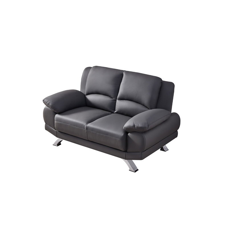 Causeuse 60 po avec accoudoirs coussinés, Cuir gris assorti