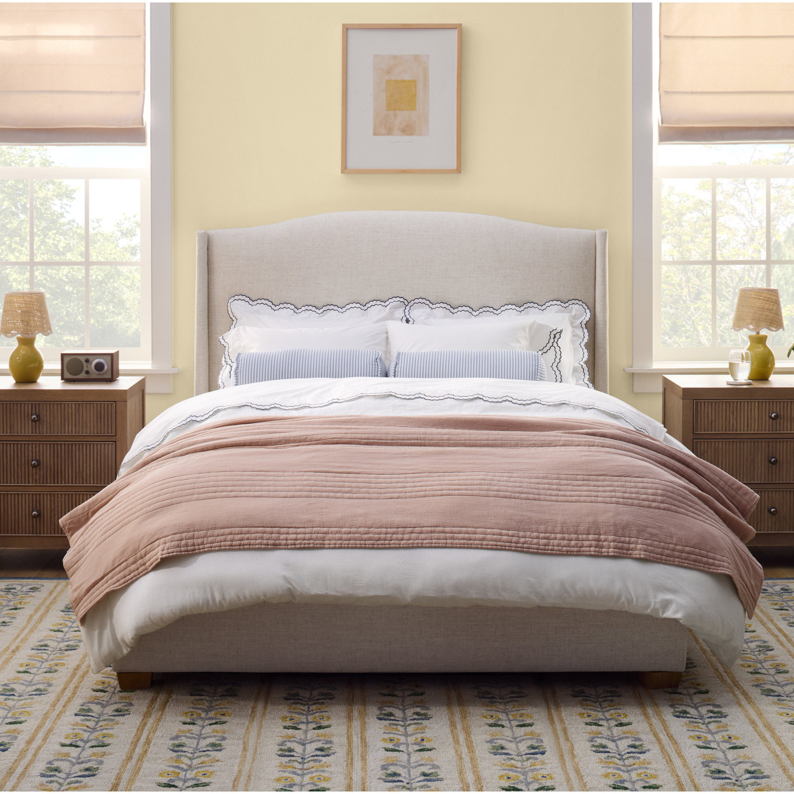Allis Wingback Platform Bed, California King, Classic Talc Linen