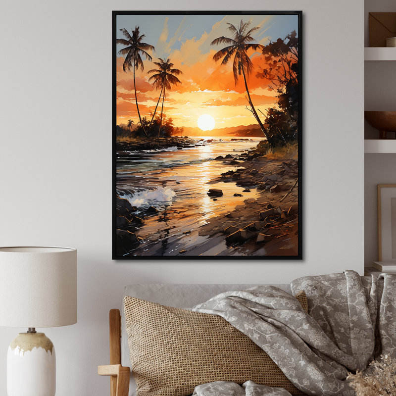 " Beachside Sunset I ", Black Floater Framed, 40" H x 30" W x 1.5" D