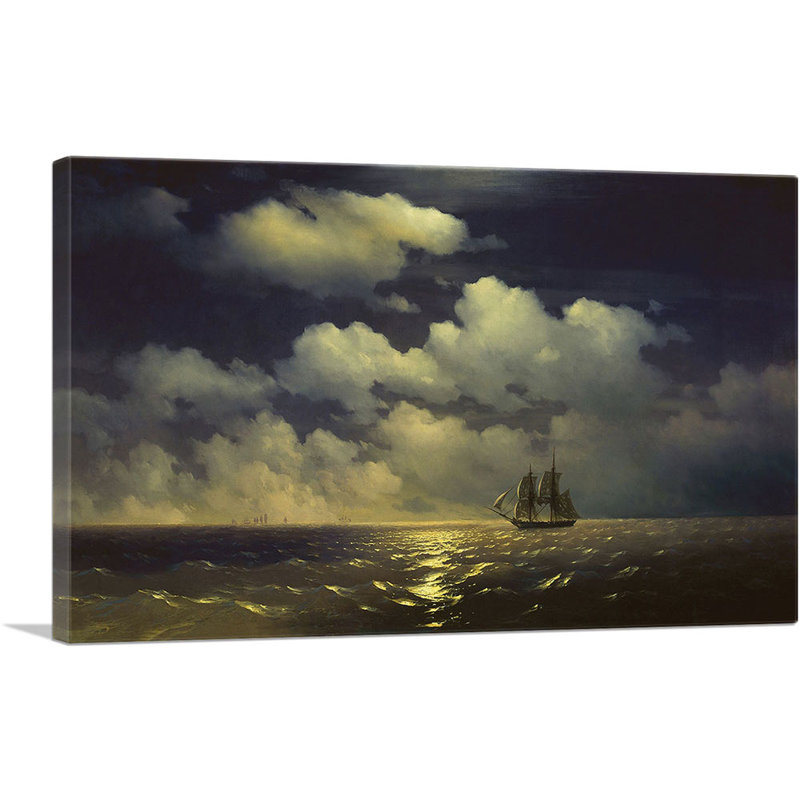 Voilier au clair de lune d'Ivan Aivazovsky, reproduction d'art sur toile tendue, H 26 po x l 40 po x P 0,75 po