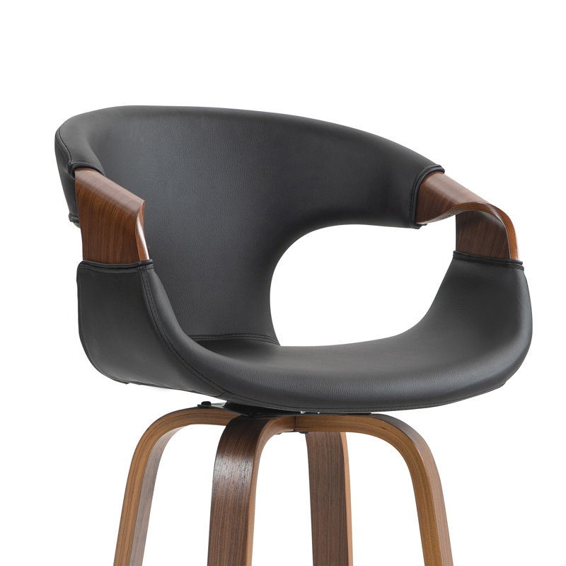 Tabouret de bar pivotant Pompano, Tabouret de comptoir (siège d'une hauteur de 25,, Noir / bois brun