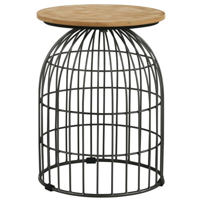 Yosia Round Wire Frame Side Table Natural and Gunmetal