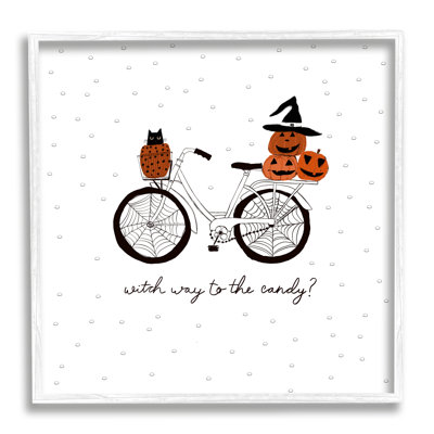 «Halloween Witty Calligraphy», citrouille à motif de bicyclette, encadrée de giclée noire, art texturé par Amylee Week