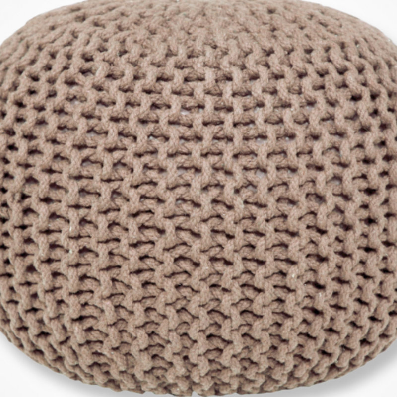 Ls Lychee Large Knitted Pouf- (22x22x16 Inches), Beige