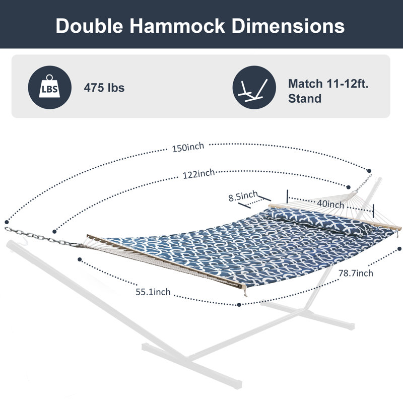 Hamac double classique Volkrad, Bleu marine / blanc géométrique