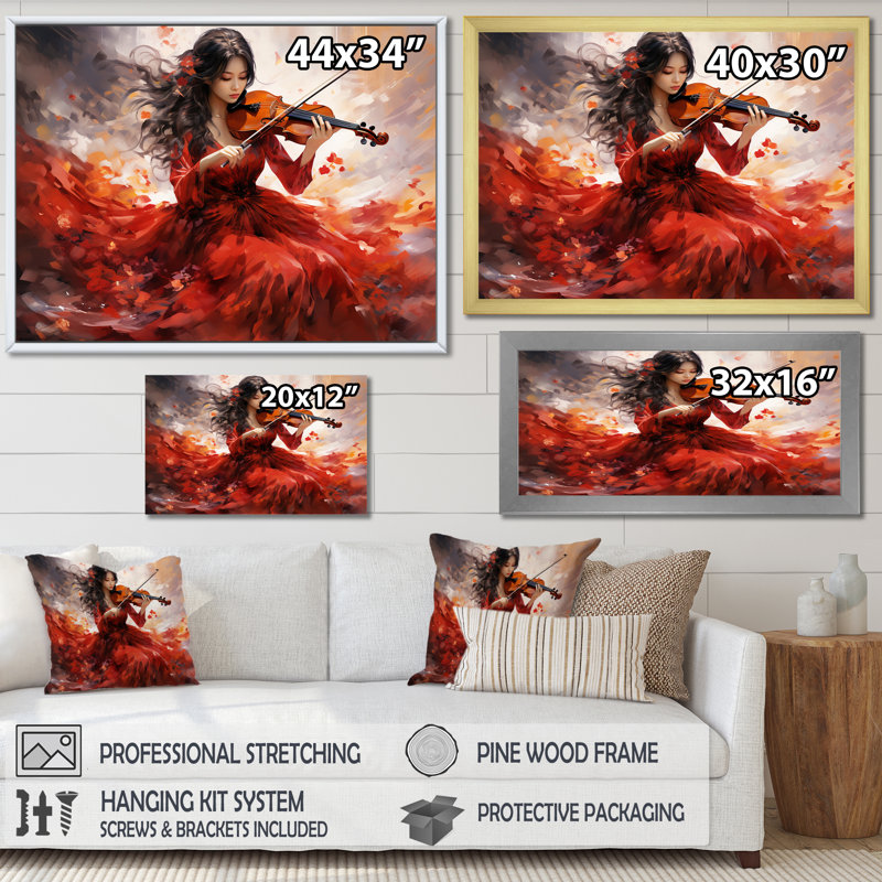 Violon Japanese Elegance I sur impression sur toile, Cadre doré simple, H 24 po x l 32 po x P 1 po