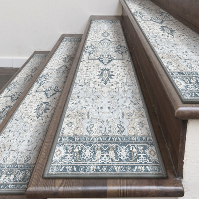 Vintage Distressed Oriental Non-Slip Stair Treads Stair Mats with Adhesive Backing for Wooden Steps