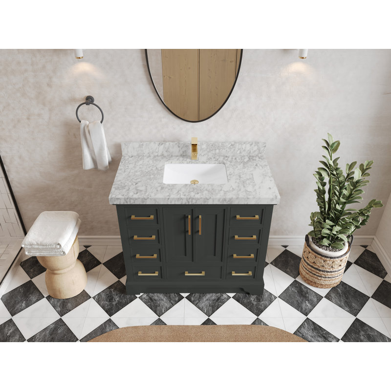 Meuble-lavabo simple 42 po avec plateau Charlotte, Marbre de Carrare