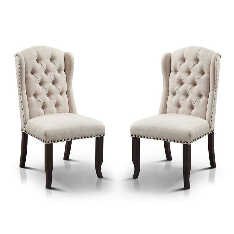 Rehoboth Tufted Upholstered Wingback Side Chair in Beige