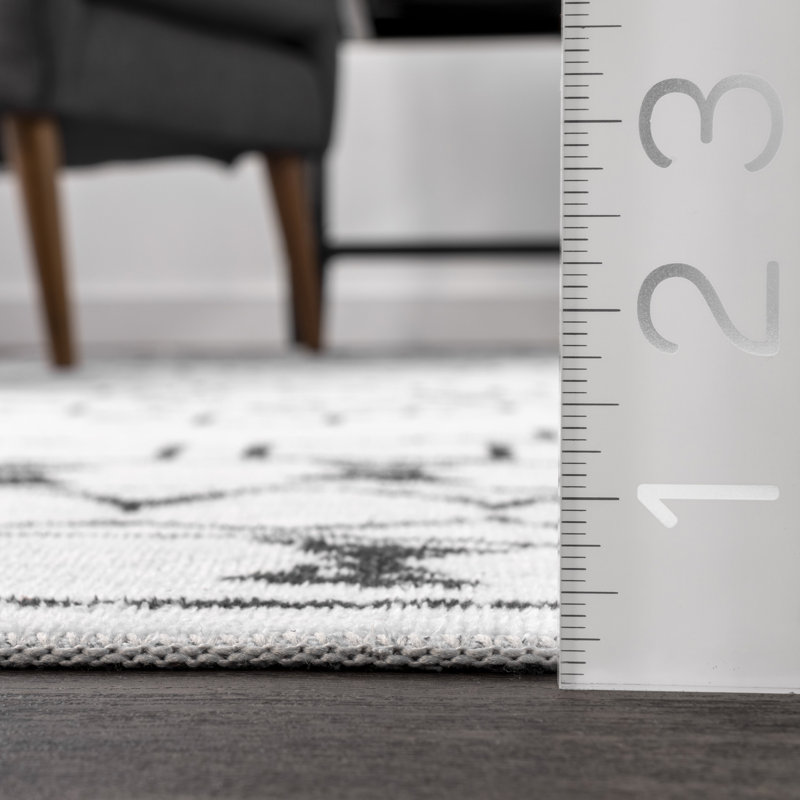 Oscar Geometric Machine Washable Area Rug for Living Room Bedroom Dining Room Kitchen, White/Charcoal, Rectangle 2' x 3'