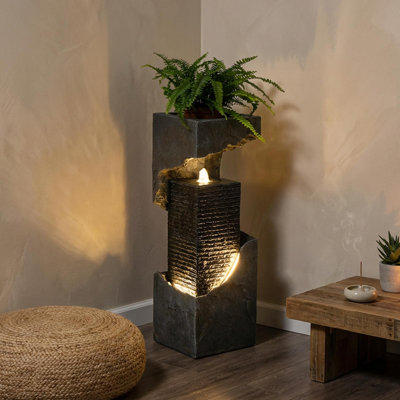 Annzley Handcrafted Outdoor Weather Resistant Floor Fountain with Lights