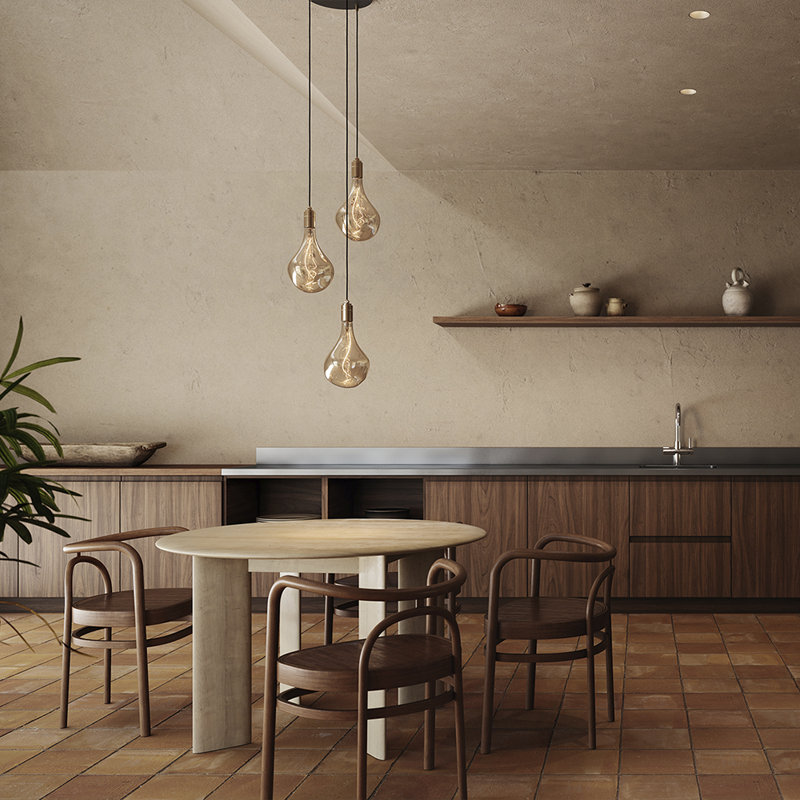 Small Canopy White, Brass Grip With 3 Brass Pendants & 3 Voronoi Iii, Gold