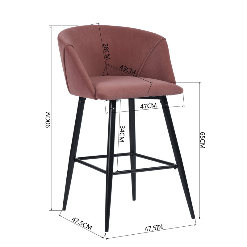 Meurer Upholstered Counter Stool with Metal Frame, Rose