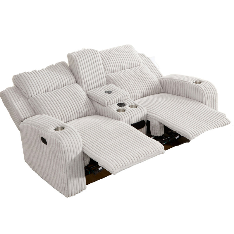 2 fauteuils inclinables manuels en velours côtelé, avec chargeur sans fil, haut-parleur intégré et rembourrage moelleux pour un confort optimal dans votre salon.