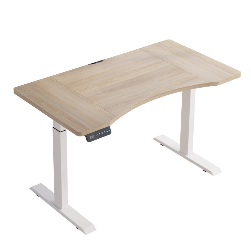 Latysha Dual Motor Electric Height Adjustable Curved Standing Desk, Oak/White, 45" H x 55" W x 30" D