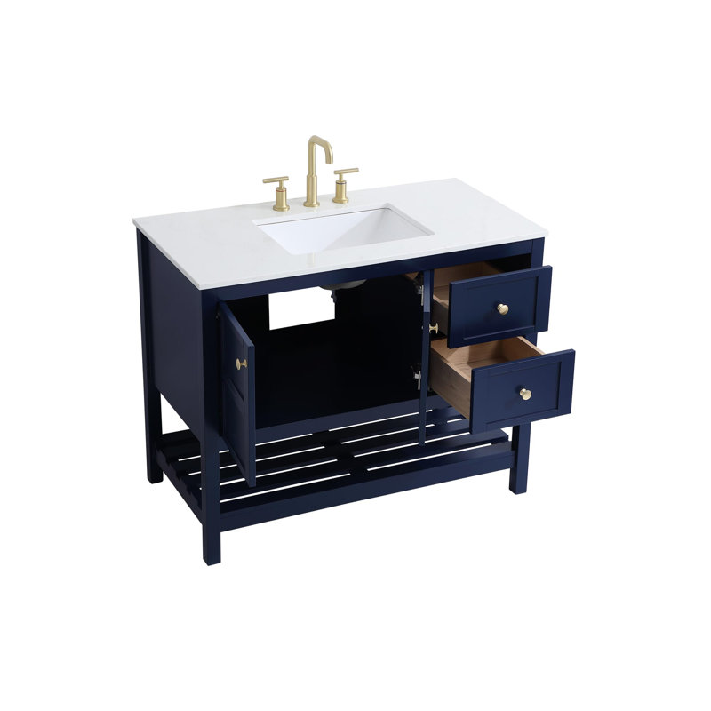 Elena 42'' Single Bathroom Vanity with Engineered Marble Top, Blue