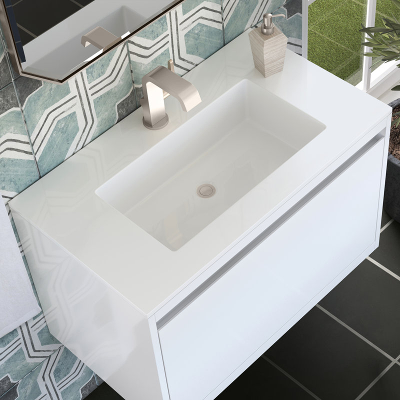 Mantova 31.5'' W Single Vanity, Glossy White, 31.5'' W, Charcoal Black