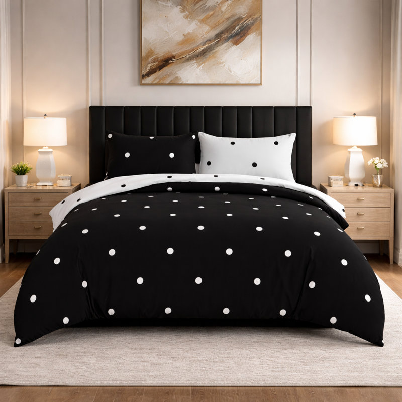 Microfiber Polka Dots Duvet Cover Set, KING