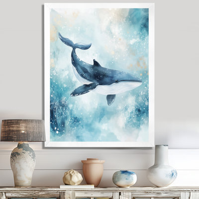 Bébé baleine dans les douces marées II - Tableau encadré pour chambre d'enfant