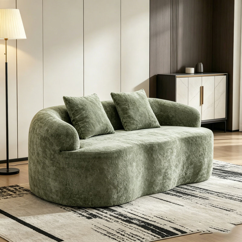 Canapé courbé avec accoudoirs arrondis, canapé avec 2 coussins de compression, Vert