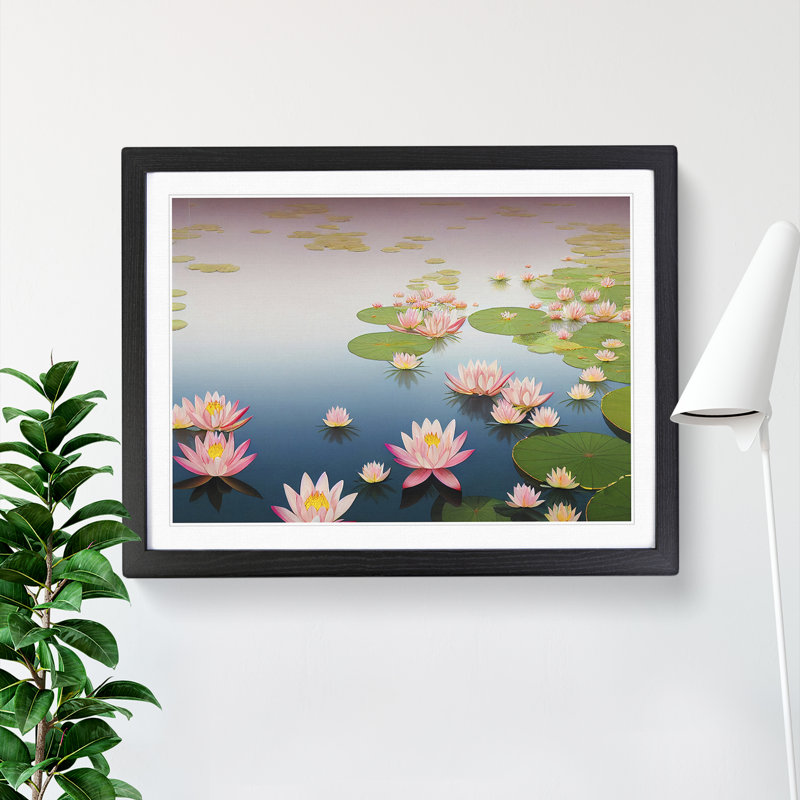 Adorable Water Lily Pond - Single Picture Frame Print, 25cm H x 34cm W x 2cm D, Black Framed