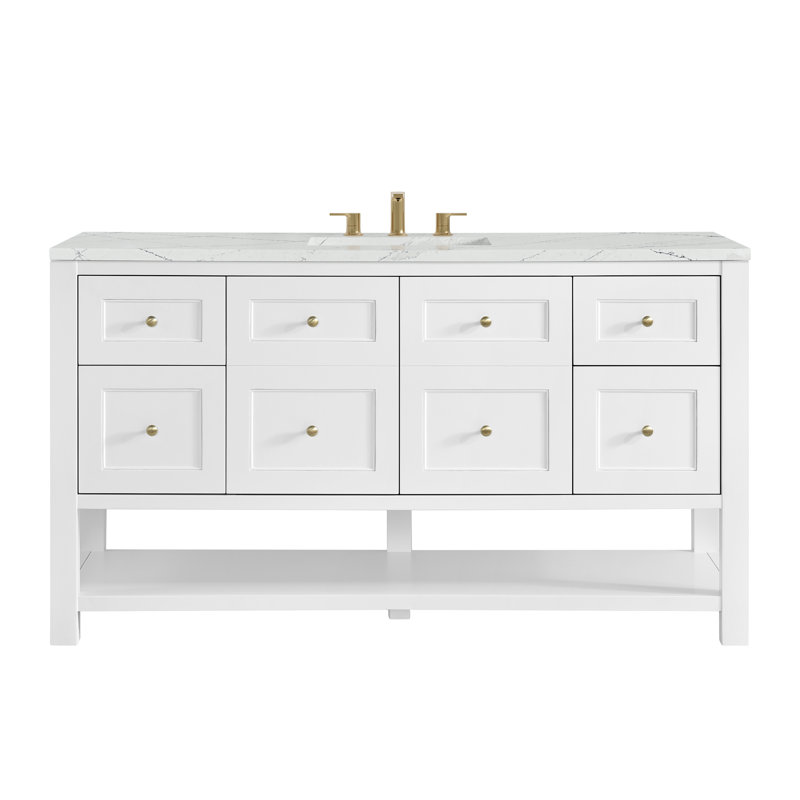 Breckenridge 60'' W Single Vanity, Ethereal Noctis Silestone, Widespread, Bright White