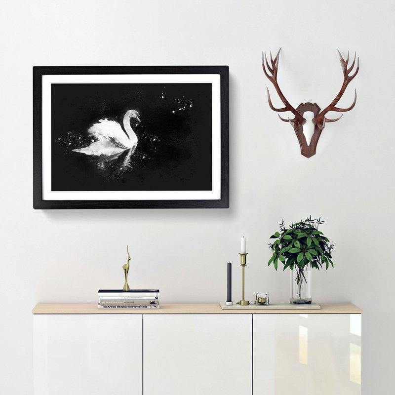 Swan - Picture Frame Graphic Art Print, 62cm H x 87cm W x 2cm D, Black Framed