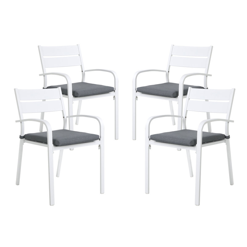 Chaise de patio empilable avec coussin Chamya, Blanc