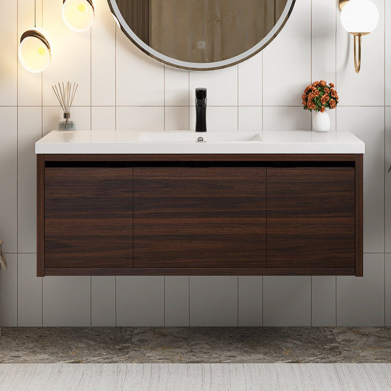 Meuble-lavabo mural simple avec comptoir 48 po Devani, Noyer de Californie