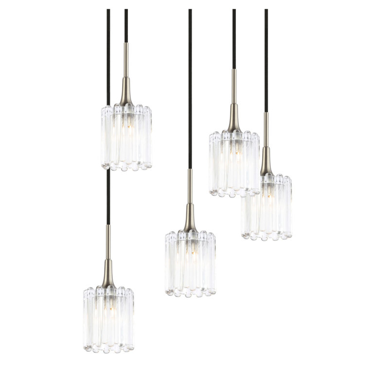 Luminaire suspendu tambour grappe 5 lumières Romona, Laiton, Halogène