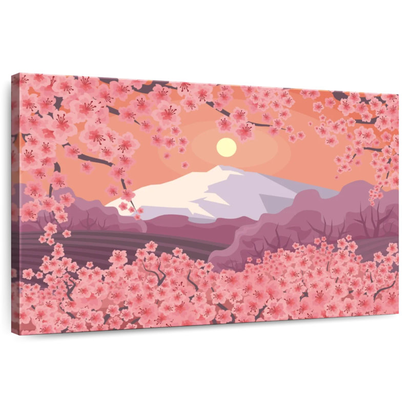 Paysage de cerisiers Harnek au Japon, H 20 po x l 30 po