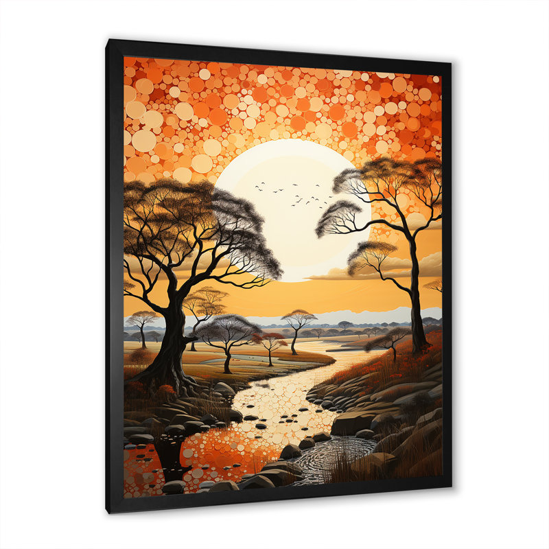 Baobab africain au coucher du soleil, Cadre simple noir, H 32 po x l 16 po