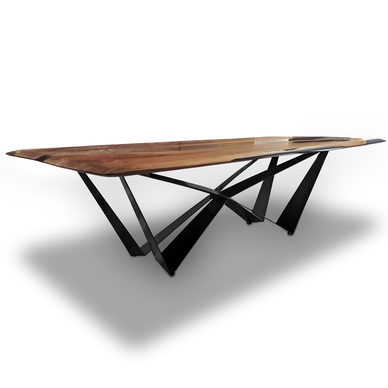 Danube Walnut Wood Dining Table, 48" W x 108.3" L, Brown/Clear/Black, Polished Black