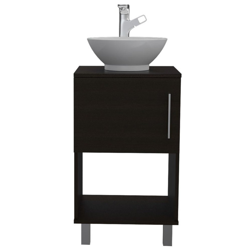Ensemble de meuble-lavabo simple 18 po avec tablette ouverte et armoire à porte simple Kheng, Wengé noir