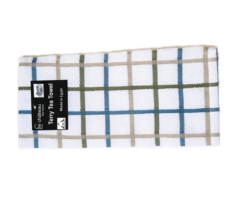 Terry Stripe Jacquard Kitchen Towel, White/Green/Blue