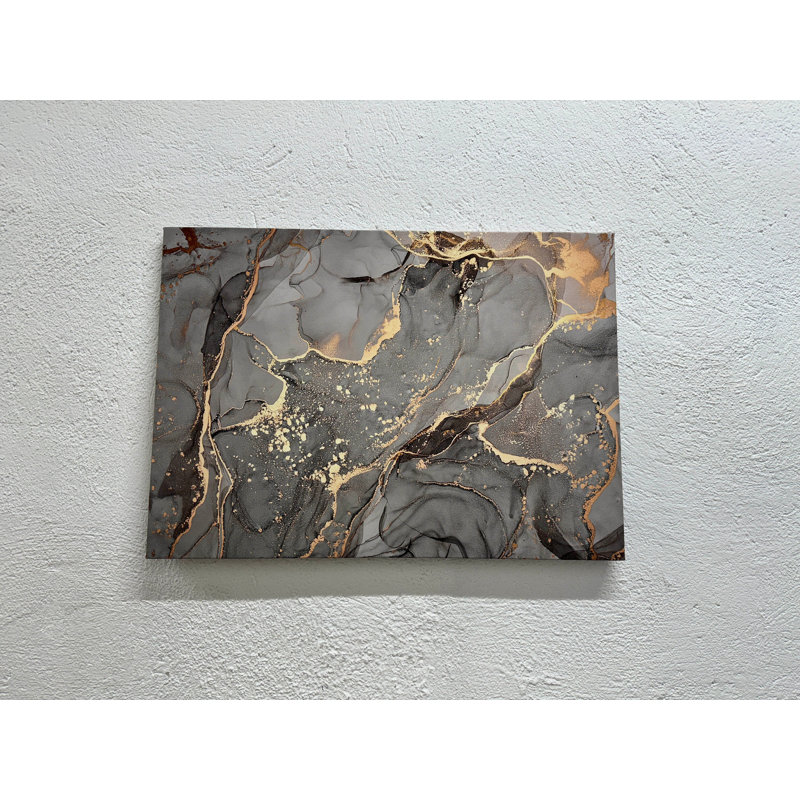 Art abstrait sur toile gris et doré: Modern Elegance, 1P BlackFramedCanves, 27,6 po H x 39,4 po l