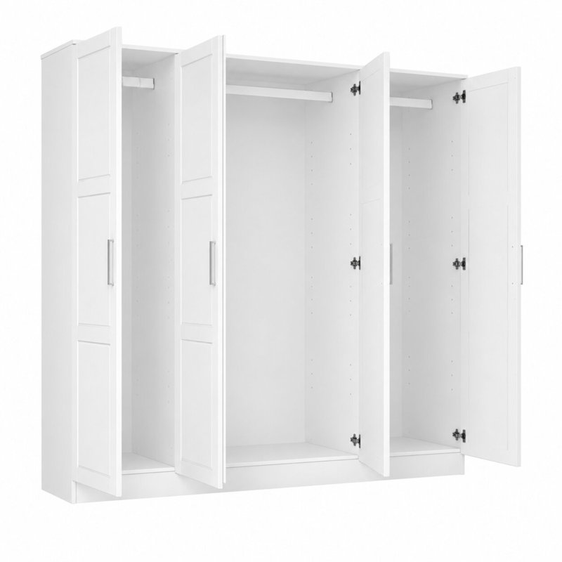 Armoire-penderie 100% bois massif 4 portes Cosmo avec tablettes réglables, charnières à fermeture en douceur et tringles
