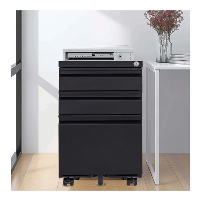 Classeur mobile à 3 tiroirs avec serrure, classeurs en métal pour organisateur de bureau personnel lettres / légal / A4, entièrement assemblé sauf les roues, noir