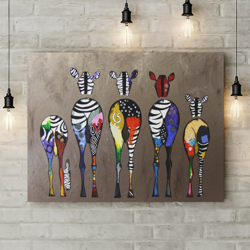 Zebras From Behind Abstract Colourful - Wrapped Canvas Print, 20.5cm H x 30.5cm W
