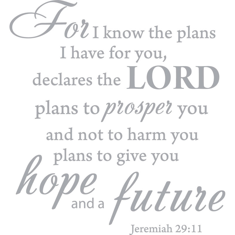 Adhésif décoratif verset biblique «For I Know the plans Jeremiah 29:11», H 20 po x l 18 po, Argent